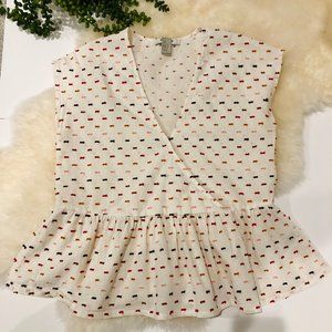 MADEWELL Peplum Crossover Top Rainbow Clipdots XXS